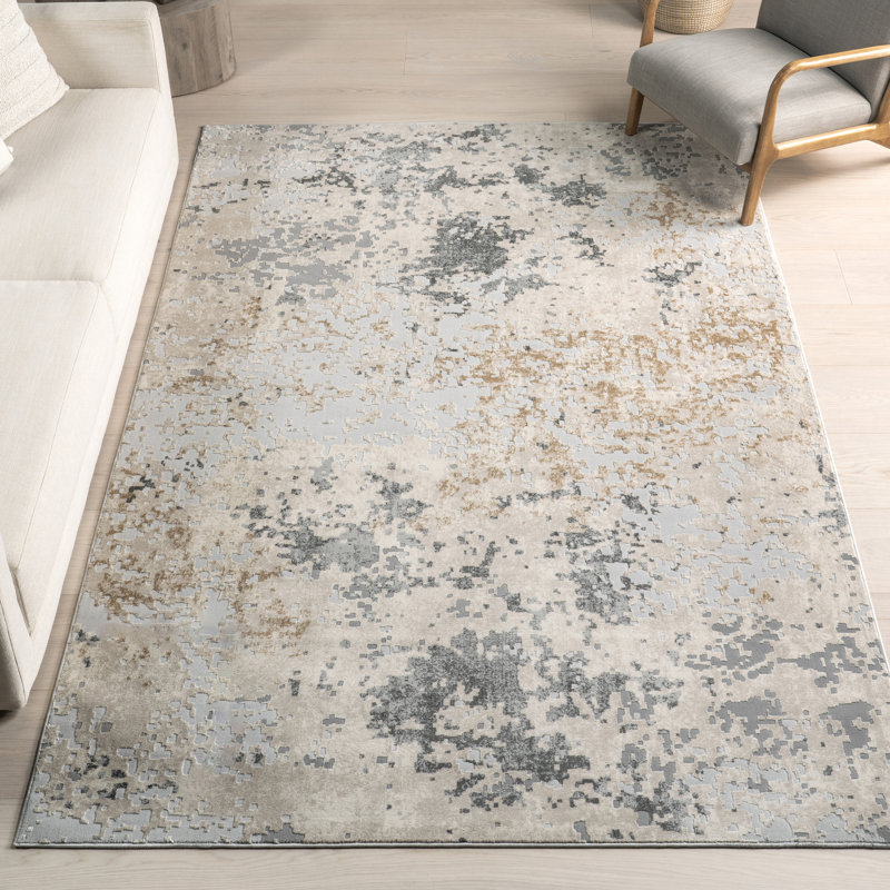 Modern Abstract Power Loom Beige Rug Oval 5' x 8'